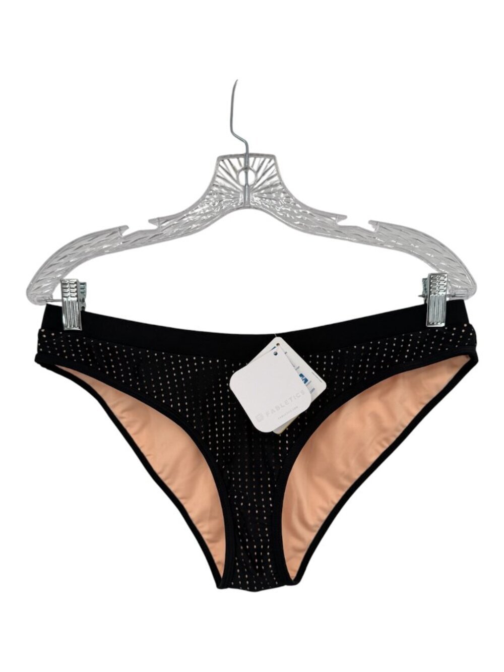 Fabletics Women’s Bikini Bottom Swimwear Black Perforated Mesh Overlay Size L NW